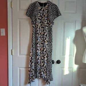 Rebecca Taylor Black and Cream Floral High Low Dress
